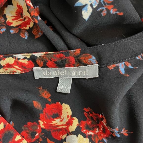 DANIEL RAINN Black Red Floral V-Neck Long Sleeve Oversized Loose Fit sz L Large - Picture 15 of 16